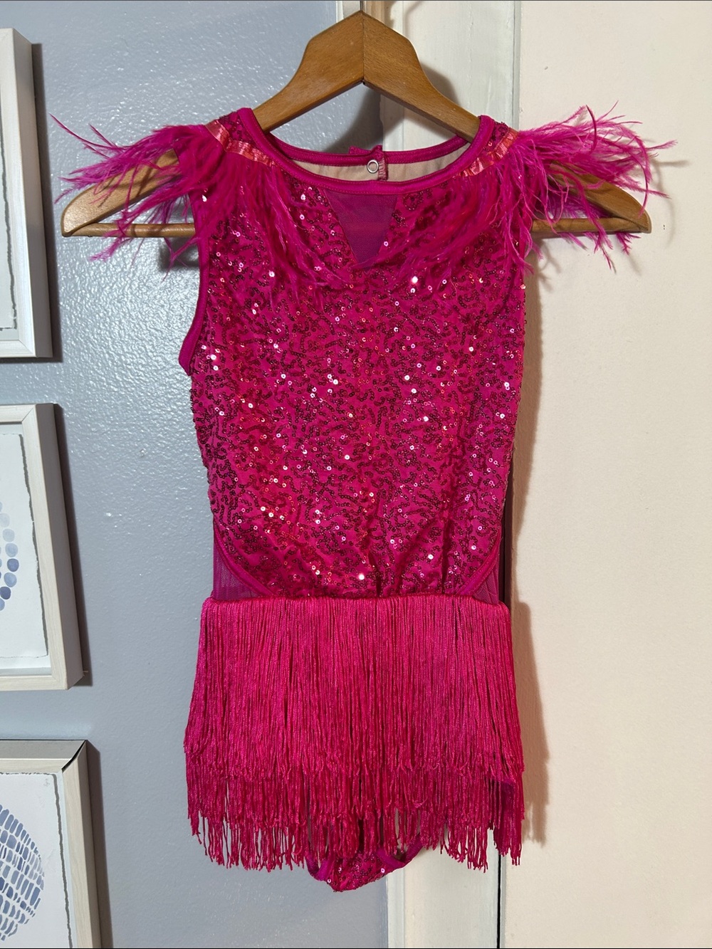 Weissman Hot Pink Sequin Fringe Dance Costume